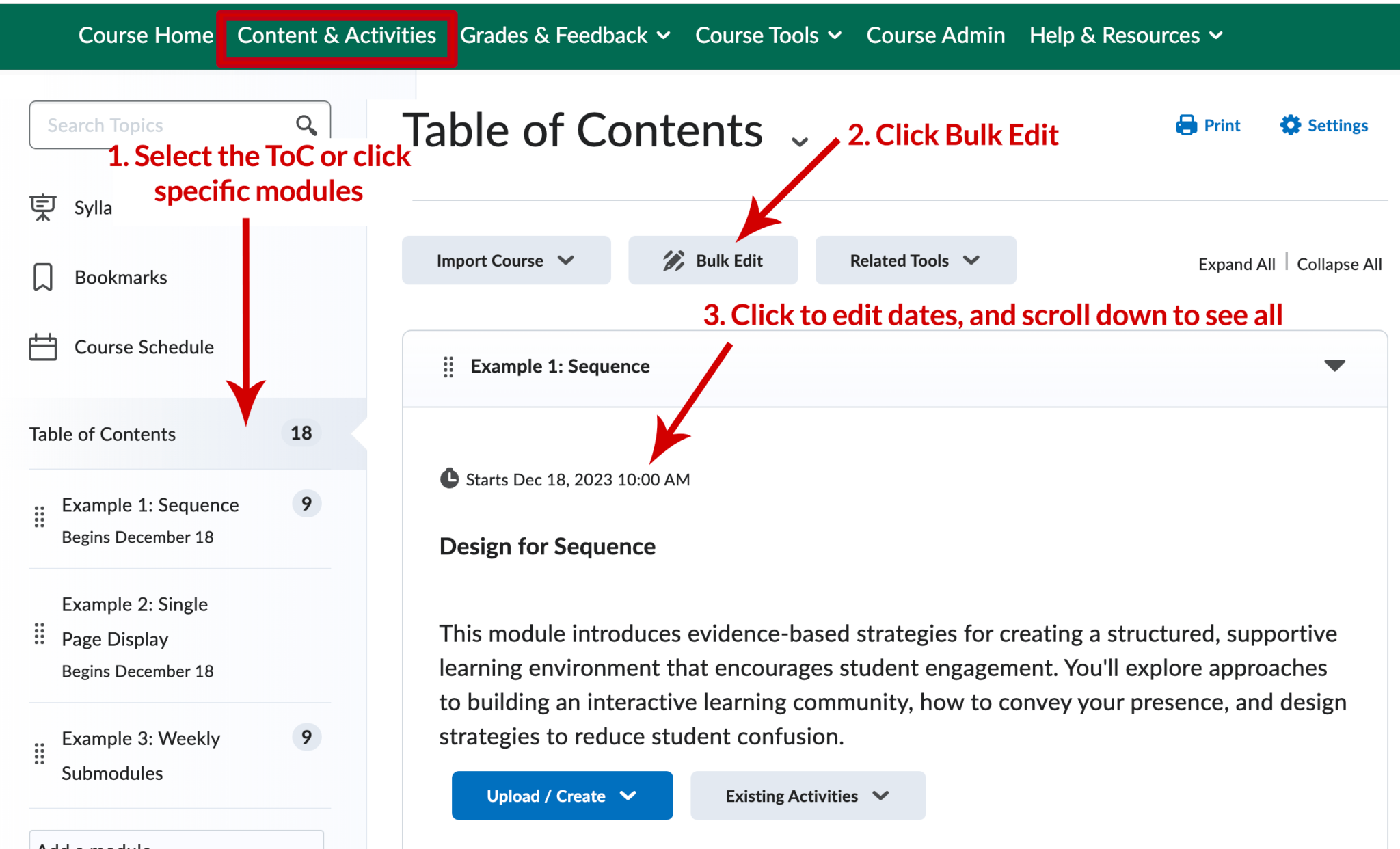 Brightspace – Bulk Manage Dates – UVM Knowledge Base