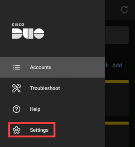 Opening Settings in Duo Mobile.