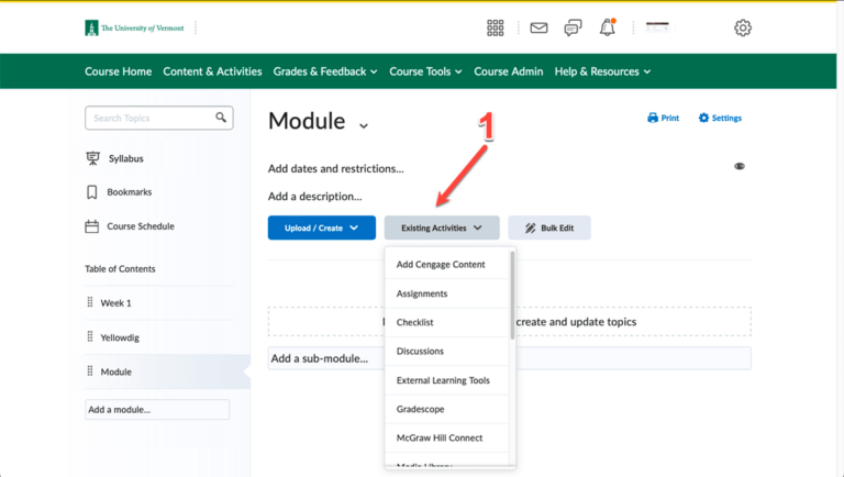 Brightspace – Content & Activities – UVM Knowledge Base