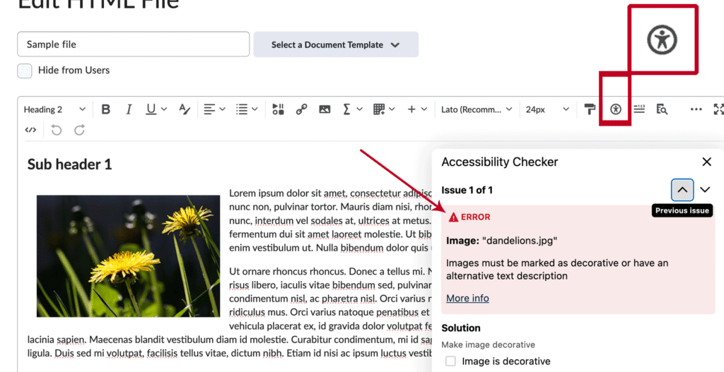 screenshot showing the icon for the Brightspace Accessibility Checker