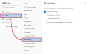 Mail Forwarding Settings.