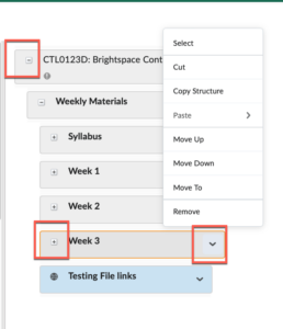 Brightsapce Course Builder Tree Structure