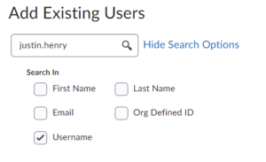 Brightspace Non-Credit Course Add Existing Users Search