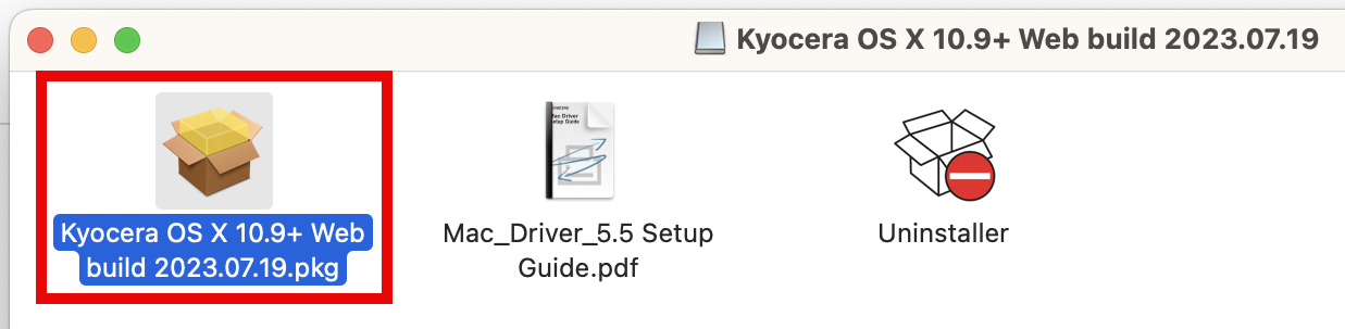 Kyocera Mac downloaded driver folder.