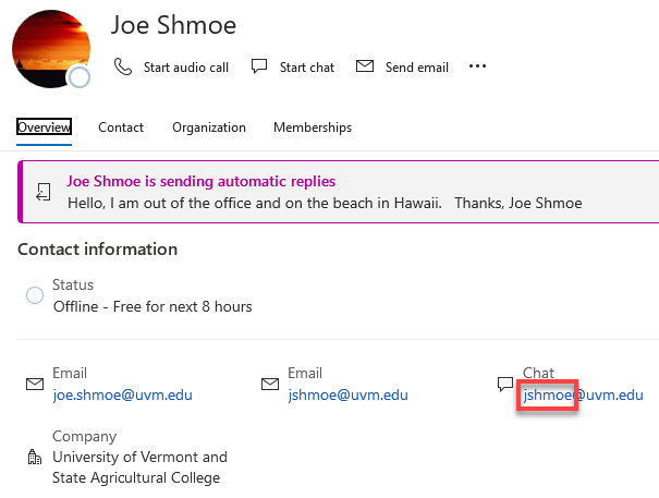 Outlook for PC Contact Card
