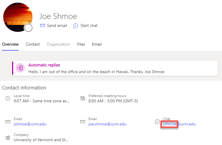 Outlook.com Contact Card