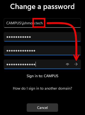Change a password screen
