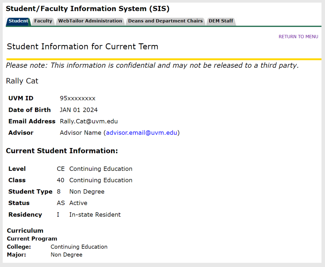 View student information in self service banner
