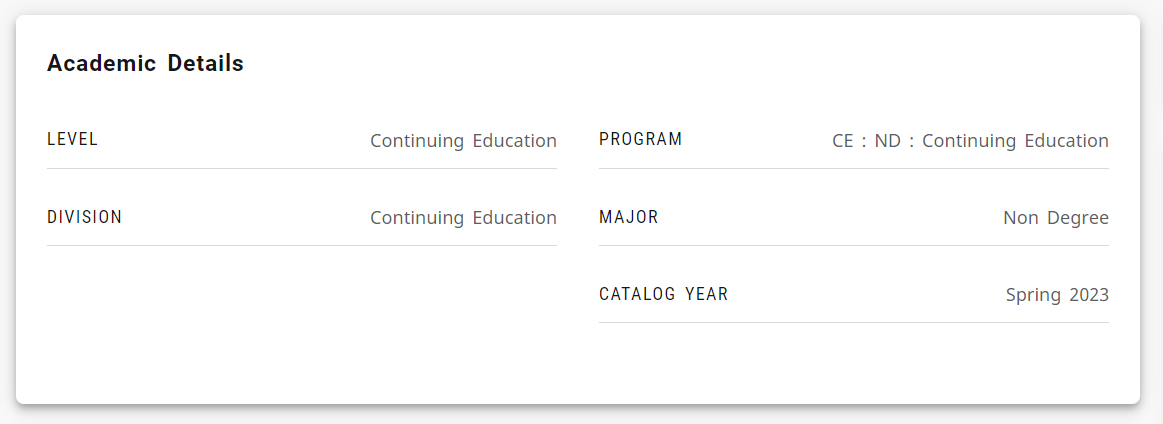Academic Details Screen Shot