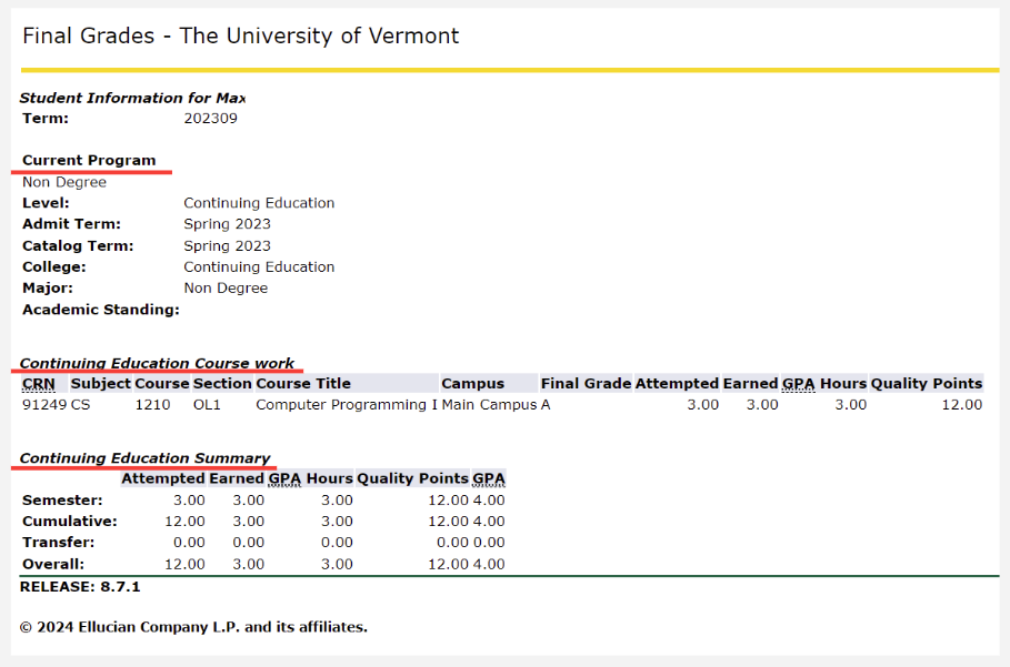 Final Grades in Self Service 
