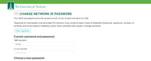 NetID and Account Management Reset Password page