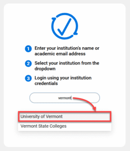 Search for University of Vermont.