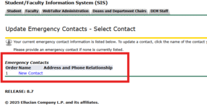 self service emergency contact screenshot