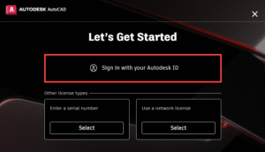 Sign in to AutoCAD with your Autodesk ID.