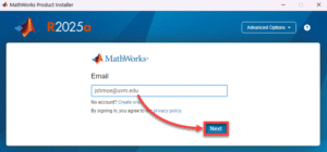 Signing in to the MATLAB installer.