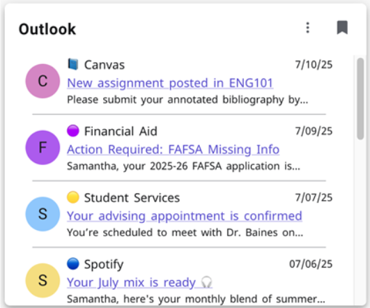 outlook card