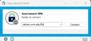a Cisco Secure Client connection window with 