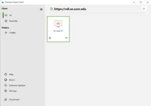 Omnissa Horizon Client window, with a menu on the left and a single tile reading 
