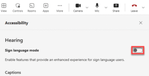 Toggling on Sign Language Mode