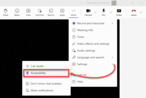 Teams meeting Accessibility settings