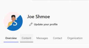 a screenshot with a profile picture and "Joe Shmoe" at the top and then an icon of a pencil and "Update your profile" underneath