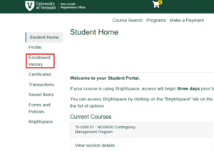 Enrollment History menu