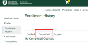 Completed courses button