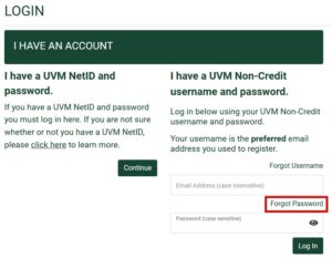 screenshot of the non-credit student portal login options