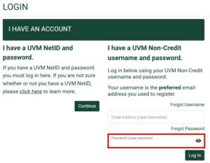 screenshot of the non-credit student portal login options