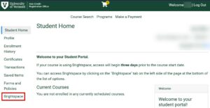 screenshot of the non-credit student portal home page