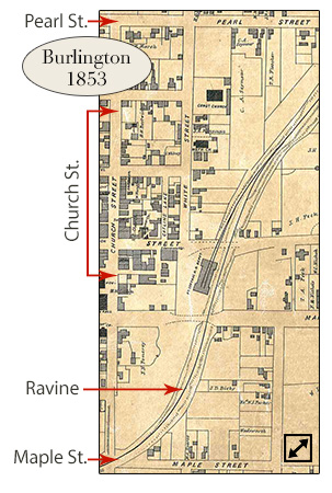 detail of Burlington map showing ravine