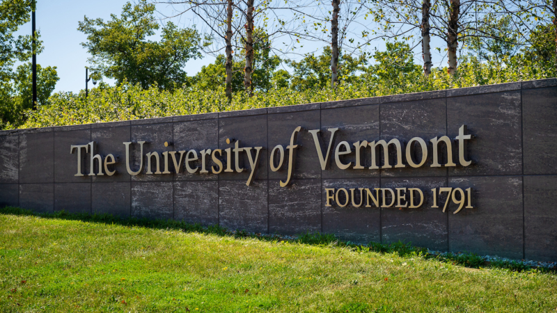 University of Vermont gateway sign on campus