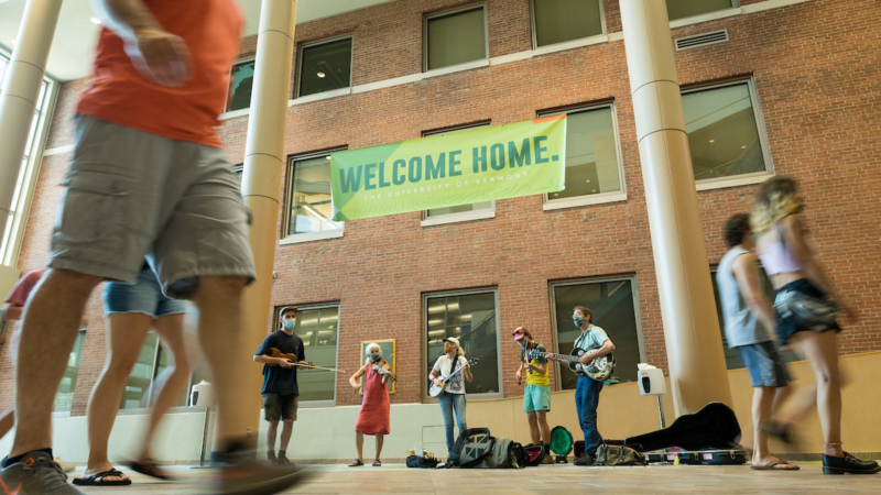 University of Vermont students welcomed back to campus with music