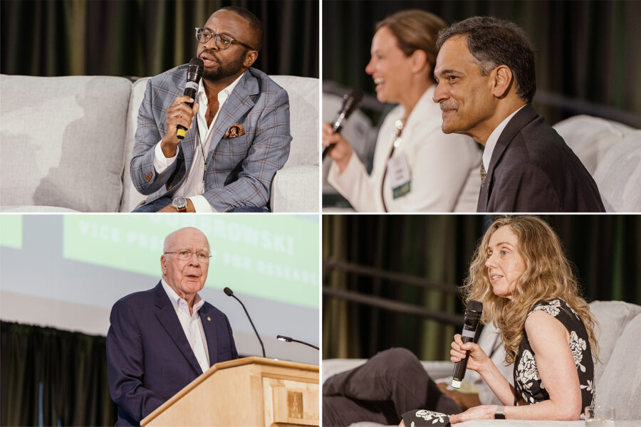 A collage of people attending and speaking at RISE 2023