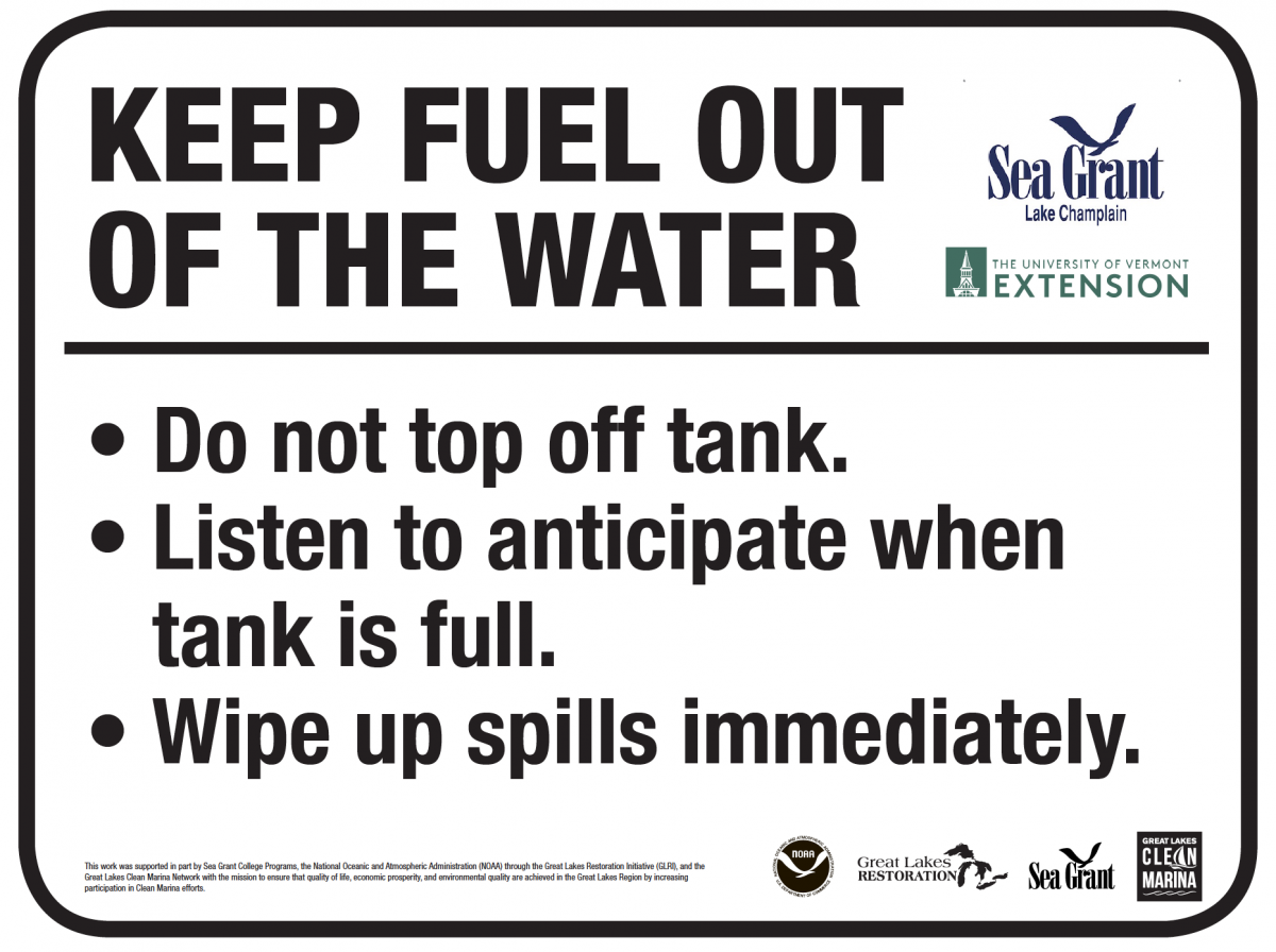 Keep Fuel Out of the Water sign available to Lake Champlain basin marinas