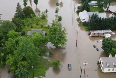 Northfield VT, July 2023. Dog River floods Dog River Park and the Water St. neighborhood. Photo by Chris Alger and Friends of the Winooski