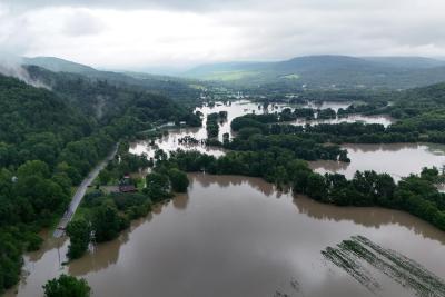 Flood waters in Cambridge, Vermont fills valley