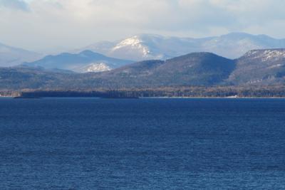 Lake Champlain and Adirondack Mountains with snow