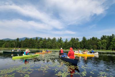 Tour participants learning about the ecology of a wetland on Lake Everest.