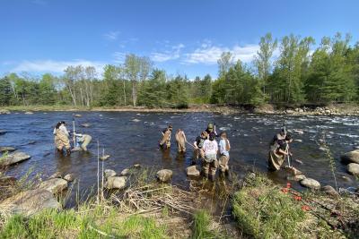 Students exploring the Ausable River