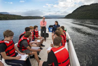 Past fellow, Stephanie Tyski, leading a watershed workshop on Lake Placid