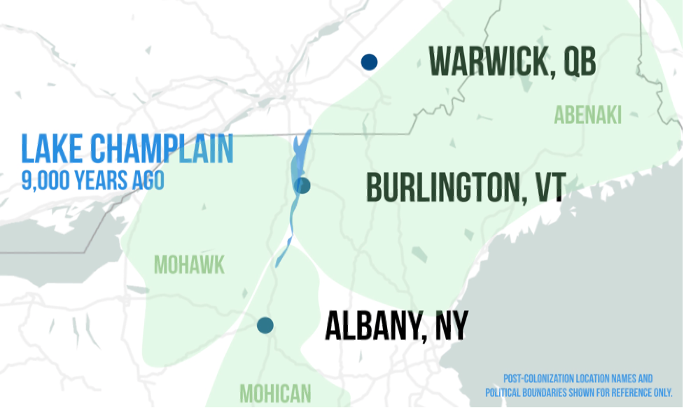 Map of northeastern United States showing land areas inhabited by Indigenous Peoples