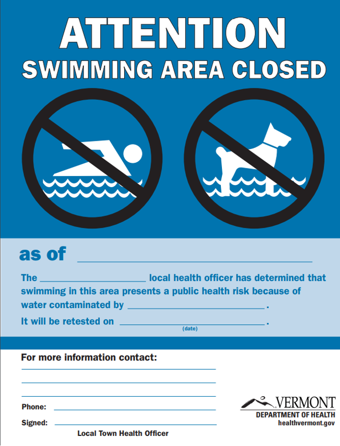 Attention Swimming Area Closed sign