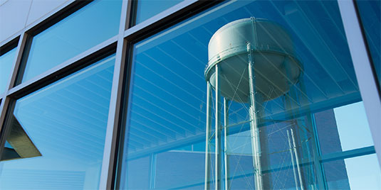 watertower in reflection