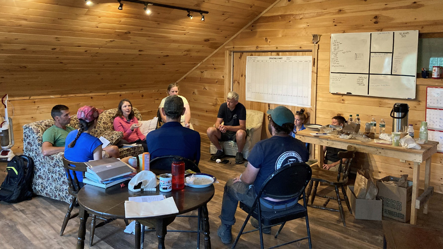 farmers talking indoors