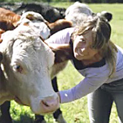 Cheryl Cesario saying hi to a cow