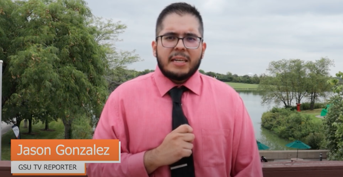 Jason Gonzalez, a student at Governors State University, reports for GSU TV, part of the university's Center for Community Media.