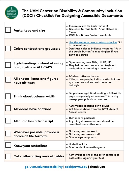 A thumbnail of a checklist for accessible design