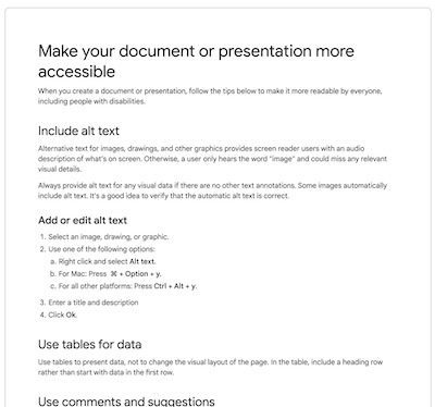 Thumbnail for making a document or presentation accessible
