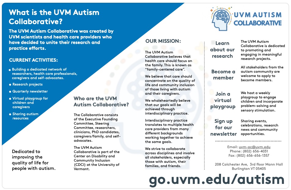 A thumbnail screenshot of the UVM Autism Collaborative one-page fact sheet.